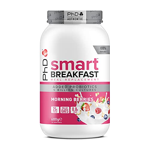 PhD SMART BEAKFAST Batido Nutritivo de Proteína Sustitutivo de Comidas y Desayunos, 600 g (10 porciones) Sabor Frutos Rojos