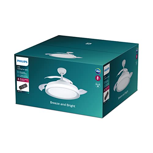 Philips Lighting Bliss - Ventilador de techo con luz LED y mando, 80W, luz blanca de cálida a fría (3000-5500K), diametro 510mm, color blanco