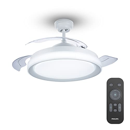 Philips Lighting Bliss - Ventilador de techo con luz LED y mando, 80W, luz blanca de cálida a fría (3000-5500K), diametro 510mm, color blanco