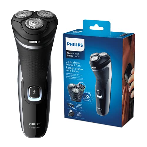 Philips Serie 1000 S1332/41 - Afeitadora Eléctrica Para Hombre Con Cuchillas Powercut, Cortapatillas Desplegable Para Bigote Y Patillas, 45 Min De Afeitado, Con o Sin Cable, Negro