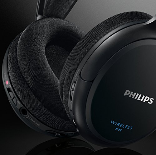 Philips SHC5200/10 Auriculares TV Inalámbricos, Supraaurales HiFi (Altavoz 32 mm, Transmisión Inalámbrica por FM, Banda Interior Auto-Ajustable, Completamente Recargable) Negro