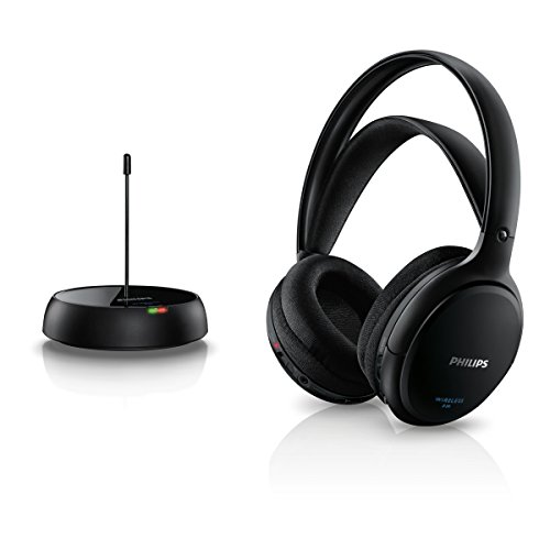 Philips SHC5200/10 Auriculares TV Inalámbricos, Supraaurales HiFi (Altavoz 32 mm, Transmisión Inalámbrica por FM, Banda Interior Auto-Ajustable, Completamente Recargable) Negro