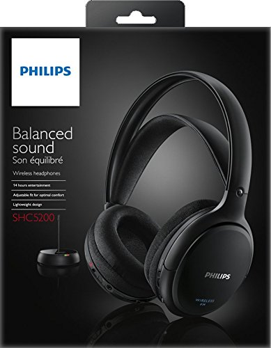 Philips SHC5200/10 Auriculares TV Inalámbricos, Supraaurales HiFi (Altavoz 32 mm, Transmisión Inalámbrica por FM, Banda Interior Auto-Ajustable, Completamente Recargable) Negro