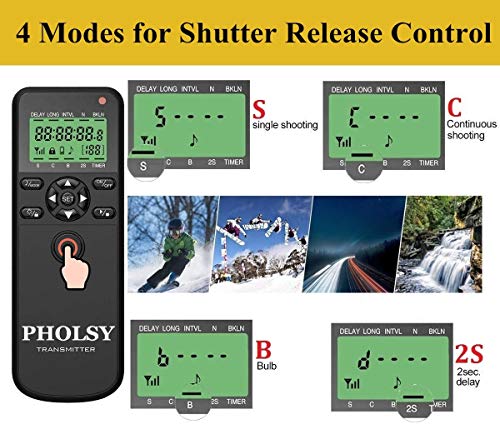 PHOLSY Inalámbrico Temporizador Mando a Distancia Disparador con HDR y Intervalómetro para Canon EOS R RP R5 R6 90D 250D 200D 850D 6D 7D; para Olympus E-M1X E-M1-III E-M5-III; para Fuji XT3 XT4 XT30