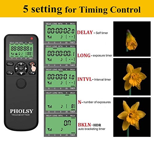 PHOLSY Inalámbrico Temporizador Mando a Distancia Disparador con HDR y Intervalómetro para Canon EOS R RP R5 R6 90D 250D 200D 850D 6D 7D; para Olympus E-M1X E-M1-III E-M5-III; para Fuji XT3 XT4 XT30