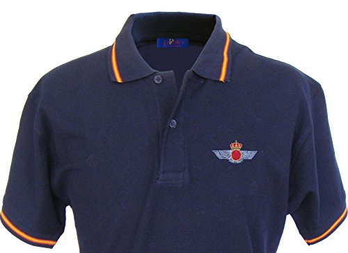 Pi2010 – Polo Ejército del Aire para Hombre, Color Azul Marino, Bandera España en Cuello y Mangas, 100% algodón, Talla M