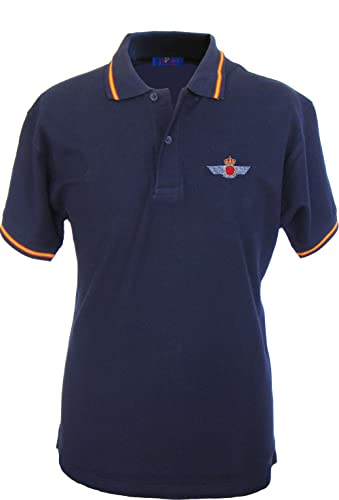 Pi2010 – Polo Ejército del Aire para Hombre, Color Azul Marino, Bandera España en Cuello y Mangas, 100% algodón, Talla M