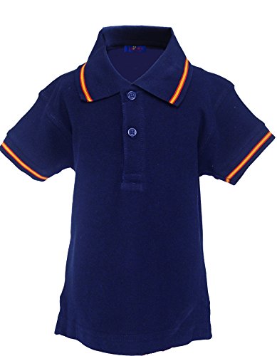 Pi2010 - Polo niño con Bandera de España en Cuello y Mangas, Marino, 100% algodón Talla 9-11 años