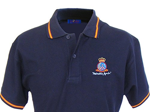 Pi2010 – Polo Patrulla Águila para Hombre, Color Marino, Bandera España en Cuello y Mangas, 100% algodón Talla L