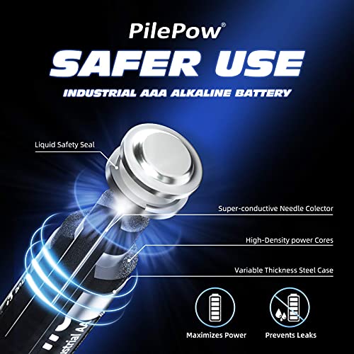 PilePow 42 Unidades, Pilas alcalinas AA, Industrial 1.5 V LR6 Almacenamiento de 10 años baterías Desechables para Juguetes, Reloj Despertador, Control Remoto portátil y Otros Dispositivos Diarios