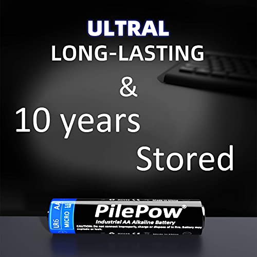 PilePow 42 Unidades, Pilas alcalinas AA, Industrial 1.5 V LR6 Almacenamiento de 10 años baterías Desechables para Juguetes, Reloj Despertador, Control Remoto portátil y Otros Dispositivos Diarios