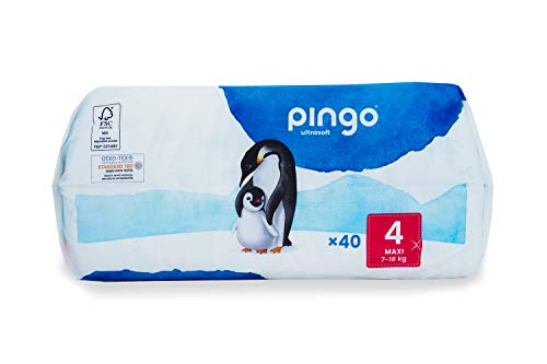 Pingo - Pañales Talla 4 Maxi - 2 paquetes de 40 unidades-7-18 kg -Pañales para bebé - Anti-alergénicos sin perfume - Máxima Absorción - Pañales ecológicos - Pieles sensibles - Color Blanco