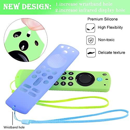 Pinowu Funda para mando a distancia compatible con Firestick de 3ª Gen para Firestick TV, que brilla en la oscuridad con cordón para muñeca para control remoto de voz (3ª Gen) - (2pcs,verde y azul)