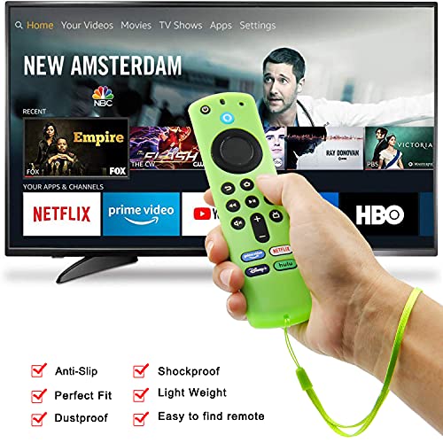 Pinowu Funda para mando a distancia compatible con Firestick de 3ª Gen para Firestick TV, que brilla en la oscuridad con cordón para muñeca para control remoto de voz (3ª Gen) - (2pcs,verde y azul)