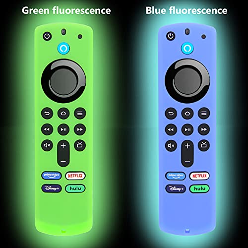 Pinowu Funda para mando a distancia compatible con Firestick de 3ª Gen para Firestick TV, que brilla en la oscuridad con cordón para muñeca para control remoto de voz (3ª Gen) - (2pcs,verde y azul)