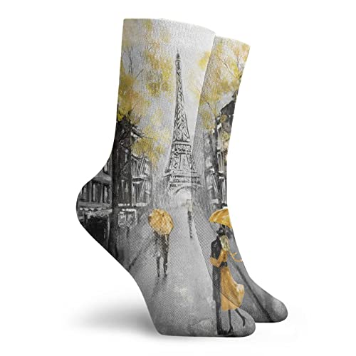 Pintura al óleo París Ciudad Europea Paisaje Francia Torre Eiffel Calcetines de la tripulación Hombres Mujeres Atlético Calcetines Transpirable Tab Calcetín 30