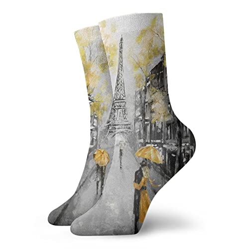 Pintura al óleo París Ciudad Europea Paisaje Francia Torre Eiffel Calcetines de la tripulación Hombres Mujeres Atlético Calcetines Transpirable Tab Calcetín 30