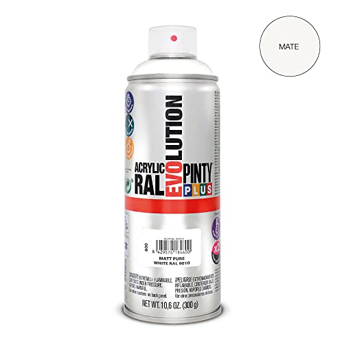 PINTYPLUS EVOLUTION 600 Pintura Spray Acrílica 520cc Matt Pure White, Blanco Mate Ral 9010, 300 g (Paquete de 1)