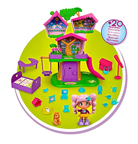 Pinypon - Casa Árbol, con 3 espacios diferentes para el juego interactivo, ascensor manual, tobogán, columpio y flores que crecen, incluye una figura Pinypon y varios accesorios, FAMOSA (700016652)