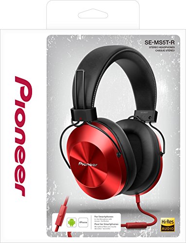 Pioneer SE-MS5T-R - Auriculares de tipo diadema (HiRes, power bass, micrófono, control de Smartphone), colo Rojo