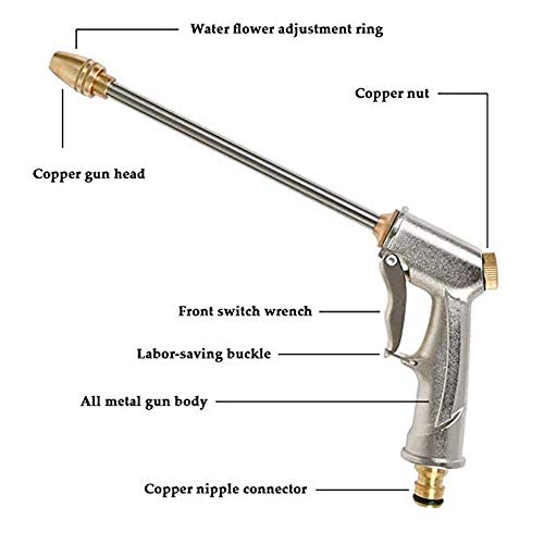 Pistola de Manguera de Jardín, Riego Pistola de Manguera de Agua de Alta Presión Resistente Ajustable de Chorro a Spray, para Limpieza de Automóvil/Riego del Césped/Limpieza de Jardines Aceras