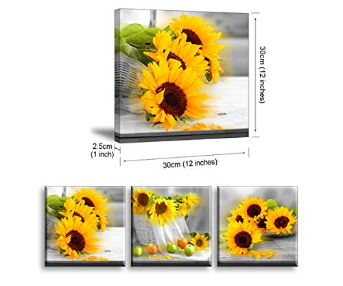 Piy Painting Cuadros Modernos, Girasol Floreciente Foto, 3 Piezas Floral Lienzo Decorativo para Tu Salón o Dormitorio, Cuadro en Lienzo en Orquidea Listo para Colgar, 30x30cm