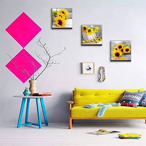 Piy Painting Cuadros Modernos, Girasol Floreciente Foto, 3 Piezas Floral Lienzo Decorativo para Tu Salón o Dormitorio, Cuadro en Lienzo en Orquidea Listo para Colgar, 30x30cm