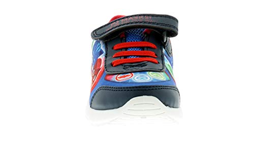 PJ MASKS Infantil Zapatillas Sintético y Textil Parte Superior DE Cierre Adhesivo Tira Contraste Color Elástico Cordones Y CGI Estampado Imagen de Gekko, California - Azul Marino/Rojo/Verde, 38