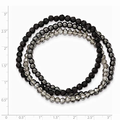 Plata de ley y de color negro y cristal ahumado insulsez 3pce Pulsera del estiramiento - JewelryWeb