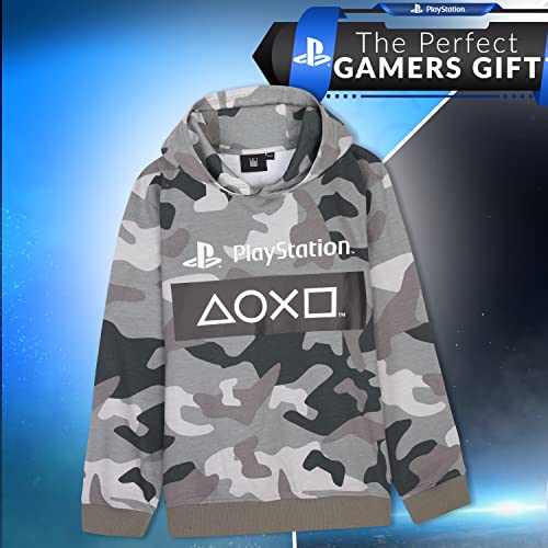 Playstation Sudadera Niño de Camuflaje, Sudaderas Niño con Capucha, Ropa para Niño 100% Algodon, Regalos para Niños y Adolescentes Edad 7-15 Años (Camuflaje Gris, 13-14 años)