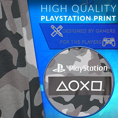 Playstation Sudadera Niño de Camuflaje, Sudaderas Niño con Capucha, Ropa para Niño 100% Algodon, Regalos para Niños y Adolescentes Edad 7-15 Años (Camuflaje Gris, 13-14 años)