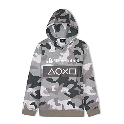 Playstation Sudadera Niño de Camuflaje, Sudaderas Niño con Capucha, Ropa para Niño 100% Algodon, Regalos para Niños y Adolescentes Edad 7-15 Años (Camuflaje Gris, 13-14 años)