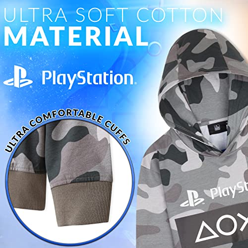 Playstation Sudadera Niño de Camuflaje, Sudaderas Niño con Capucha, Ropa para Niño 100% Algodon, Regalos para Niños y Adolescentes Edad 7-15 Años (Camuflaje Gris, 13-14 años)