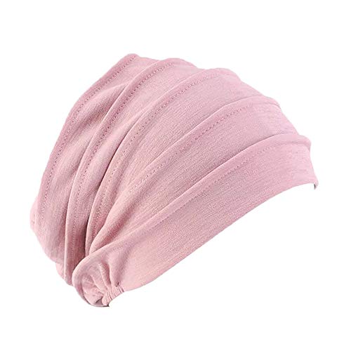 Pluto & Fox Gorra Beanie De Tela Algodón Turbante para Cabeza con Cinta De Goma por Detrás De Mujer para Dormir Cáncer Quimioterapia Chemo Oncológico Noche Pèrdida de Pelo Cabello (Rosa)