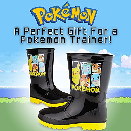 Pokémon Botas De Agua Niños, Botas De Agua Pikachu, Regalos Para Niños, Talla 28-34 (Negro, numeric_29)