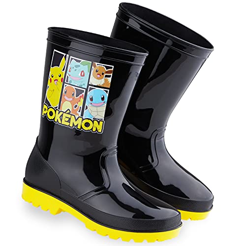 Pokémon Botas De Agua Niños, Botas De Agua Pikachu, Regalos Para Niños, Talla 28-34 (Negro, numeric_29)