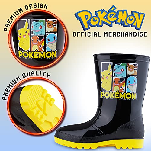 Pokémon Botas De Agua Niños, Botas De Agua Pikachu, Regalos Para Niños, Talla 28-34 (Negro, numeric_29)