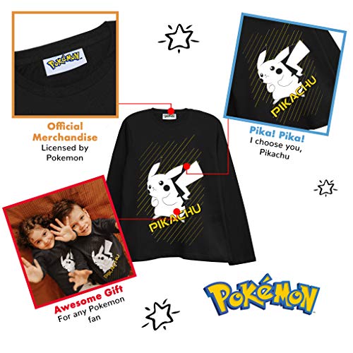 Pokemon Pikachu Líneas Niños de Manga Larga Camiseta Negro 3-4 años