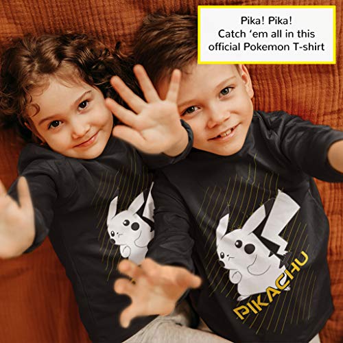 Pokemon Pikachu Líneas Niños de Manga Larga Camiseta Negro 3-4 años