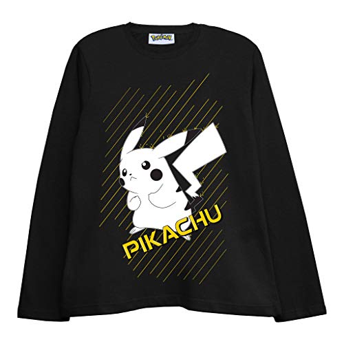 Pokemon Pikachu Líneas Niños de Manga Larga Camiseta Negro 3-4 años