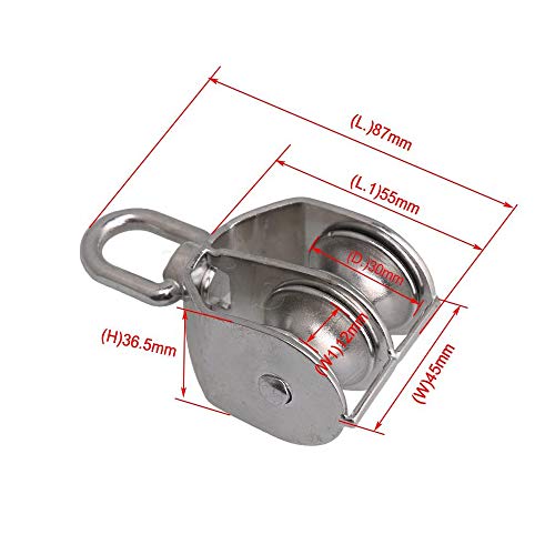 Polea de Acero Inoxidable,Bloque de Polea Doble M32, Polea Giratoria 304, Aparejo Pesado, Rueda de Tracción de Cadena de Bloque de Polea Doble para Transporte,Grúa de Elevación de Carga 250 kg