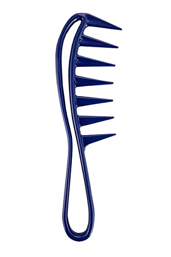 Ponik's – Peine con púas anchas | Peine antiestático | Peine de plástico | Peine profesional de peluquería | para todas las longitudes de cabello | Peine desenredante | Azul
