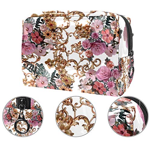 Portátil Bolsa Cosmetica Bolsa Bolso de Organizador Maquillaje en Viaje Racimos de Flores Almacenamiento de Maquillaje Cosmético Neceseres de Viaje 7.3x3x5.1 Inch