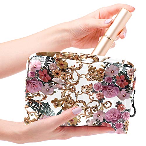 Portátil Bolsa Cosmetica Bolsa Bolso de Organizador Maquillaje en Viaje Racimos de Flores Almacenamiento de Maquillaje Cosmético Neceseres de Viaje 7.3x3x5.1 Inch