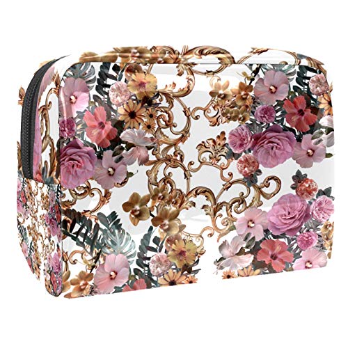 Portátil Bolsa Cosmetica Bolsa Bolso de Organizador Maquillaje en Viaje Racimos de Flores Almacenamiento de Maquillaje Cosmético Neceseres de Viaje 7.3x3x5.1 Inch