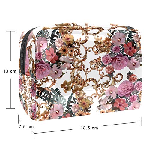 Portátil Bolsa Cosmetica Bolsa Bolso de Organizador Maquillaje en Viaje Racimos de Flores Almacenamiento de Maquillaje Cosmético Neceseres de Viaje 7.3x3x5.1 Inch