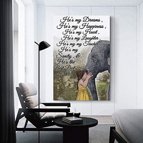 Póster de elefante con texto en inglés «He's My Dream He's My Happiness», póster y arte para pared, diseño moderno de elefante, 40 x 60 cm