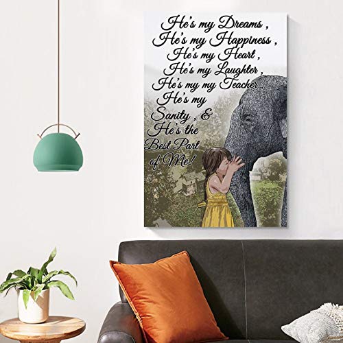 Póster de elefante con texto en inglés «He's My Dream He's My Happiness», póster y arte para pared, diseño moderno de elefante, 40 x 60 cm