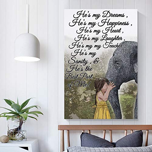 Póster de elefante con texto en inglés «He's My Dream He's My Happiness», póster y arte para pared, diseño moderno de elefante, 40 x 60 cm