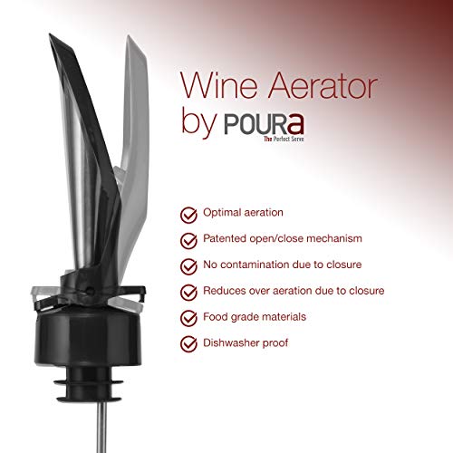 Poura Aireador de Vino para Botella – Boquilla Aireadora Vino con Mecanismo de Apertura y Cierre Patentado – Aireador de Vino Vertedor – Negro
